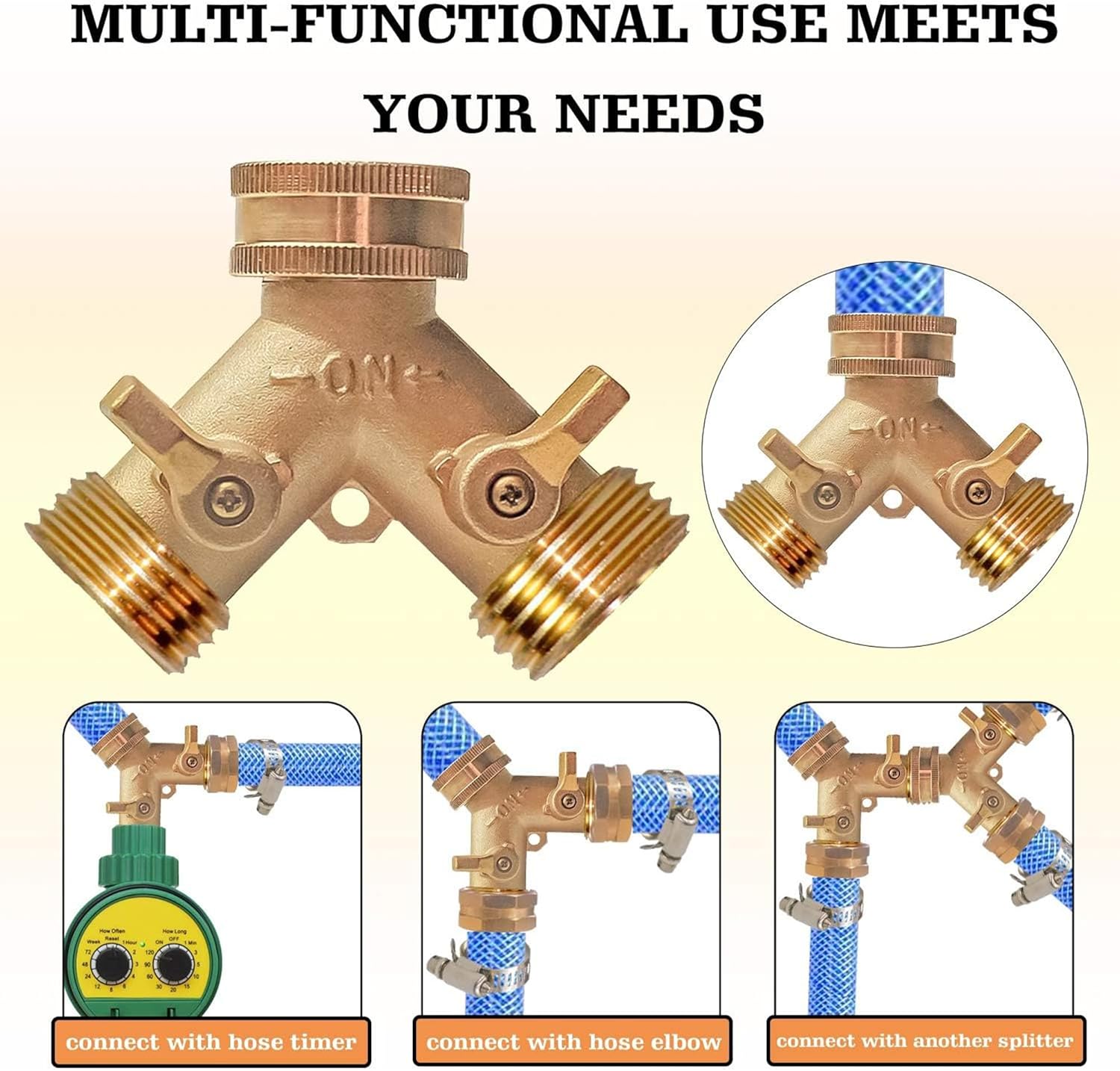 4" Twist Hose Nozzle + 2 Way Hose Splitter with Hose Extension V1258-DP02-C-203