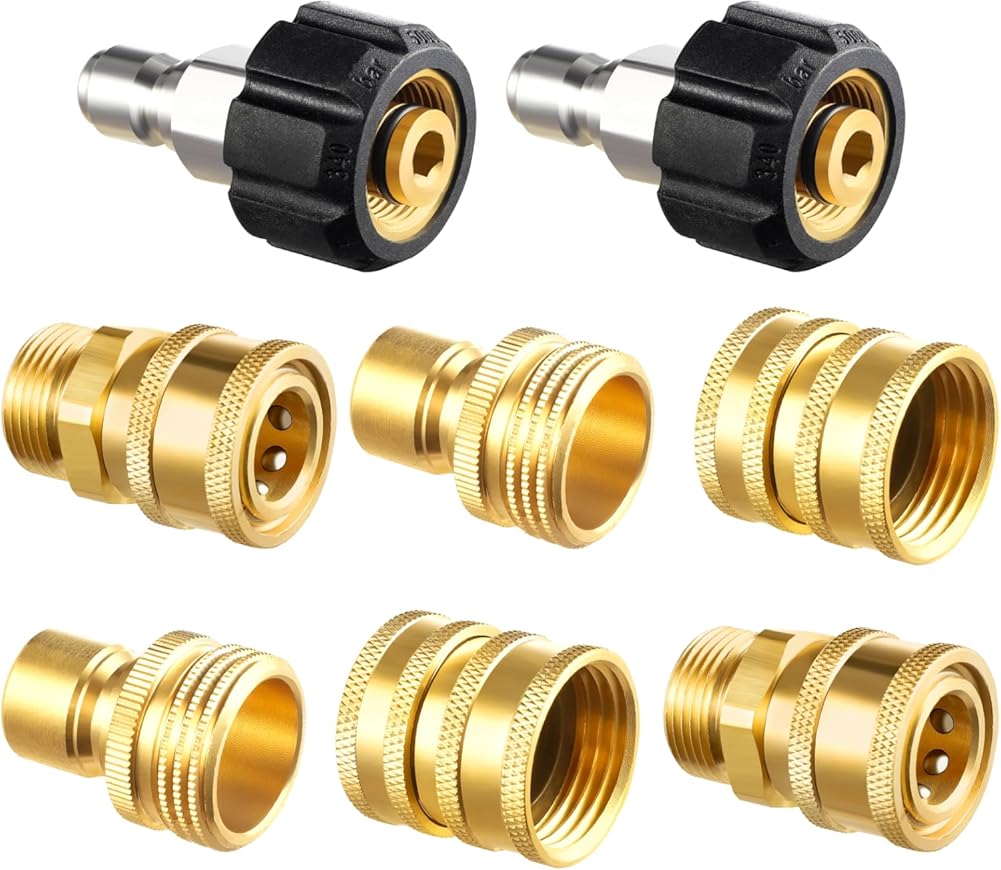 Pressure Washer Adapter Set, Quick Disconnect Kit, M22 14 mm Quick Connect Swivel to 3/8'' Quick Connect V1258-DP02-C-2042