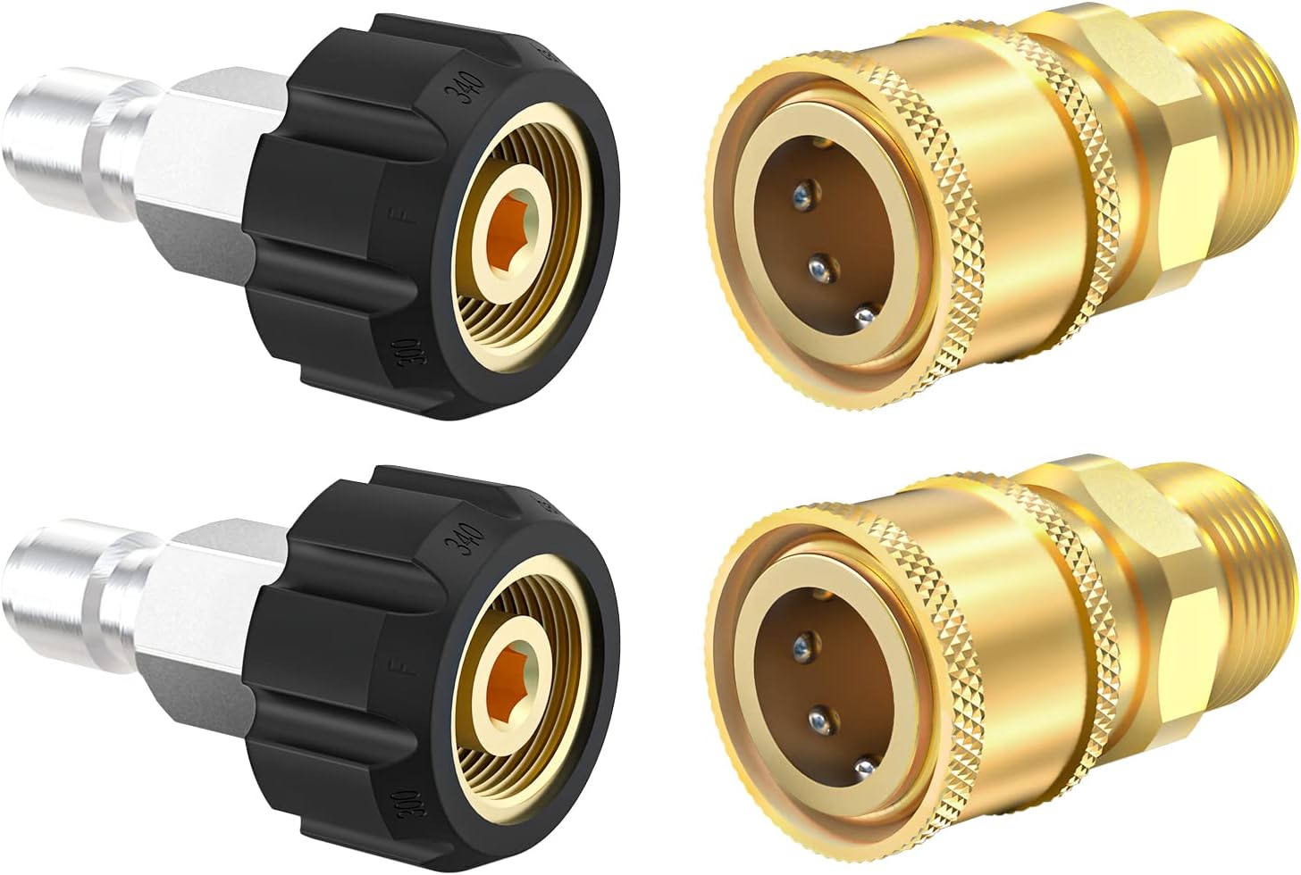 Pressure Washer Quick Connect Fittings, Quick Connect Kit M22 14mm to 3/8 Inch, 4 Pieces V1258-DP02-C-2043