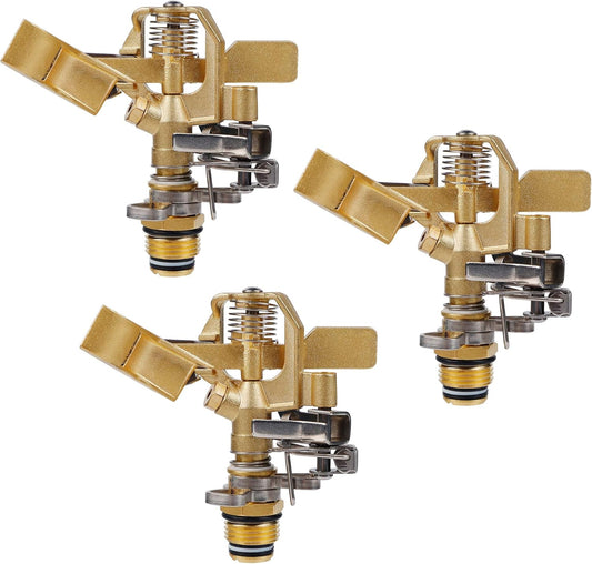 1/2 Inch Brass Impact Sprinkler, Heavy Duty Sprinkler Head with Nozzles, Adjustable 0-360 Degrees Pattern, V1258-DP02-C-2046