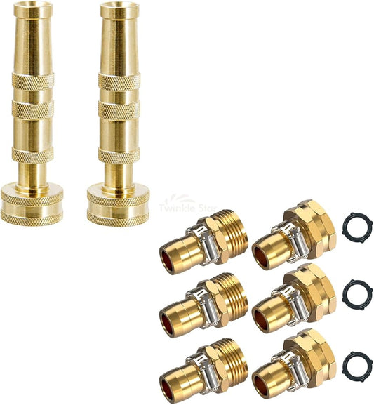 Heavy-Duty Brass Adjustable Twist Hose Nozzle Garden Hose Repair Connector with Clamps V1258-DP02-C-2048