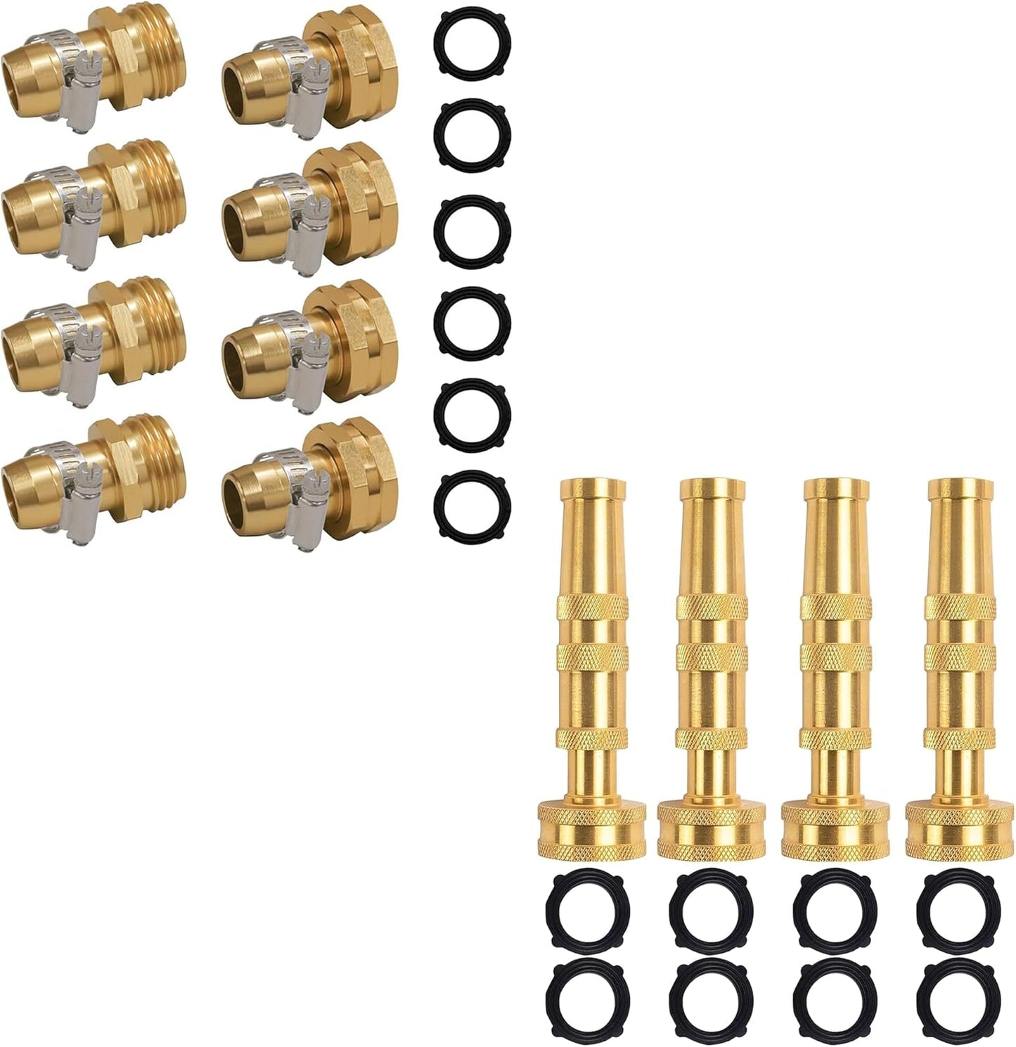 Garden Hose Repair Connector with Clamps + Adjustable Twist Hose Nozzle V1258-DP02-C-206