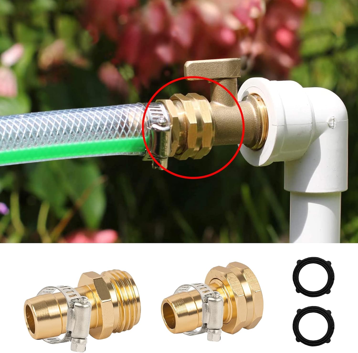 Garden Hose Repair Connector with Clamps + Hose Quick Connector V1258-DP02-C-207