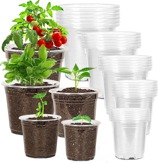 30 Pack 3.5/4/5/6/7 Inch Clear Nursery Pots with Drainage Holes, Transparent Plastic Pots for Plants, V1258-DP02-C-2075