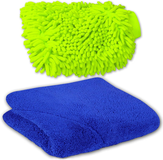 Microfiber Fingers Dusting & Cleaning Mitt and Large Towel Set, Machine Washable, Highly Absorbent Car V1258-DP02-C-2080