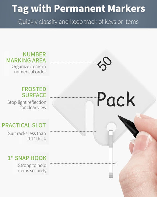 50 Pcs Key Tags 1 Inch Plastic Key Chain Tags and 50 Pcs Rack Key Tags 1.5 Inch Slotted Tags with Metal Snap V1258-DP02-C-2086