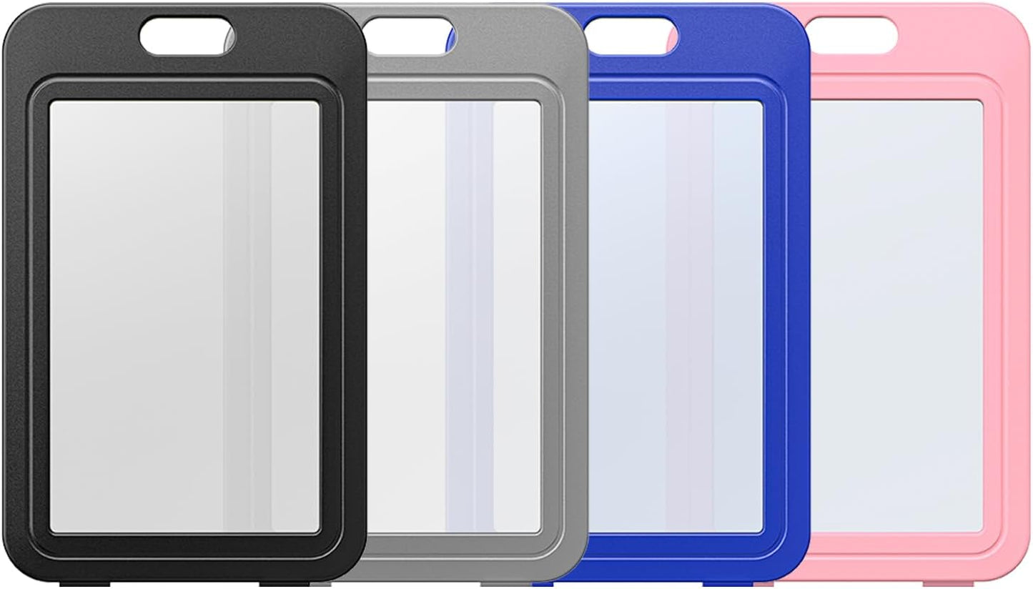 12 Pack ID Badge Holder with Double-Sided Windows Vertical Hard Plastic Case Black Card Protector Pouch, 4 V1258-DP02-C-2088