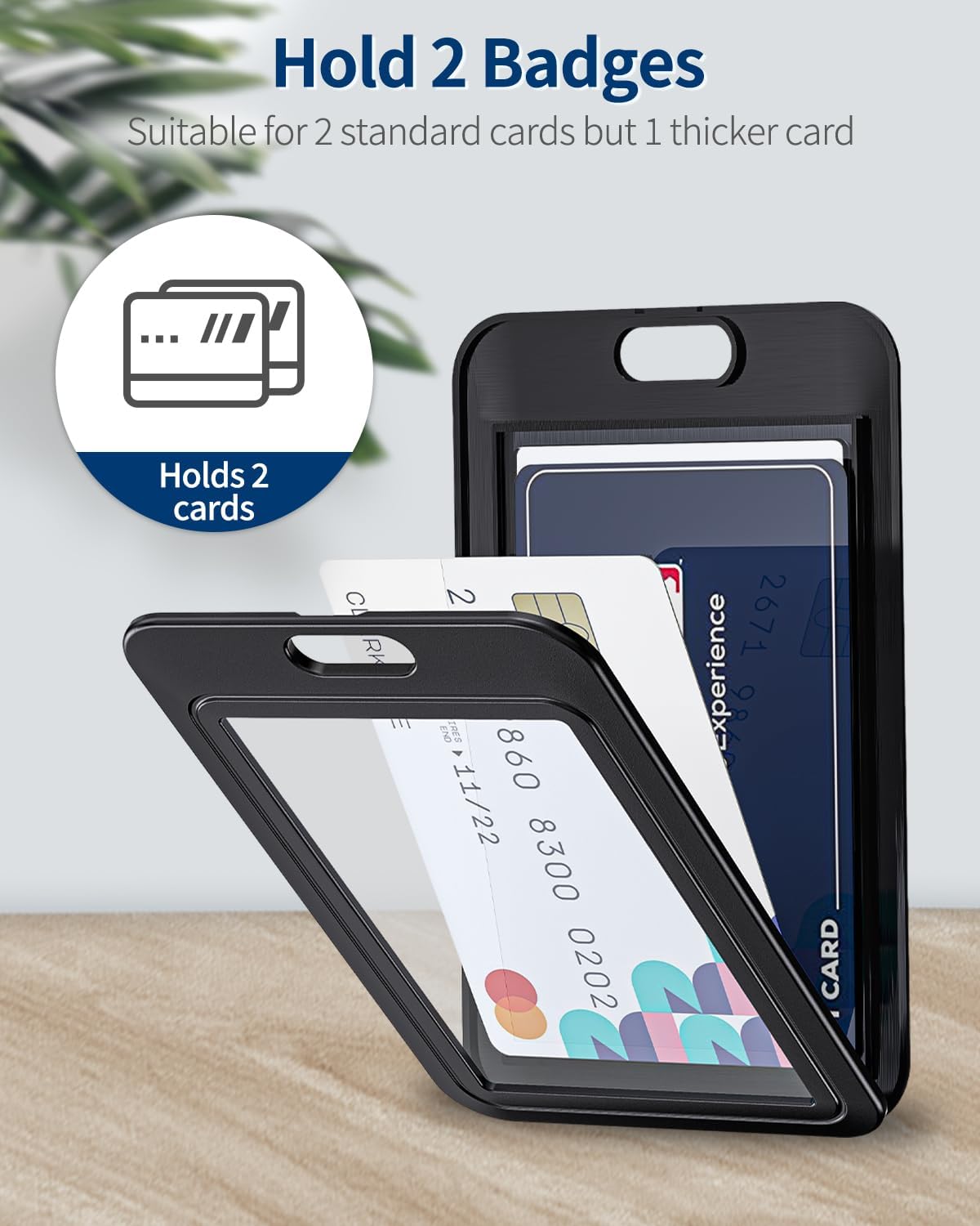 12 Pack ID Badge Holder with Double-Sided Windows Vertical Hard Plastic Case Black Card Protector Pouch, 4 V1258-DP02-C-2088