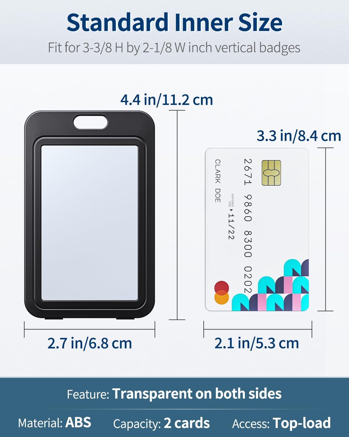 12 Pack ID Badge Holder with Double-Sided Windows Vertical Hard Plastic Case Black Card Protector Pouch, 4 V1258-DP02-C-2088