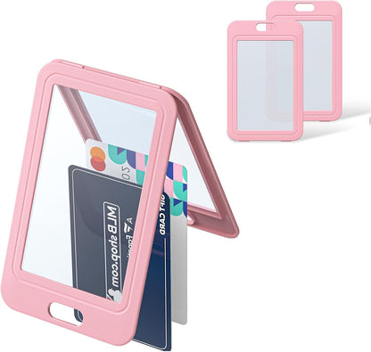 12 Pack ID Badge Holder with Double-Sided Windows Vertical Hard Plastic Case Black Card Protector Pouch, 4 V1258-DP02-C-2088
