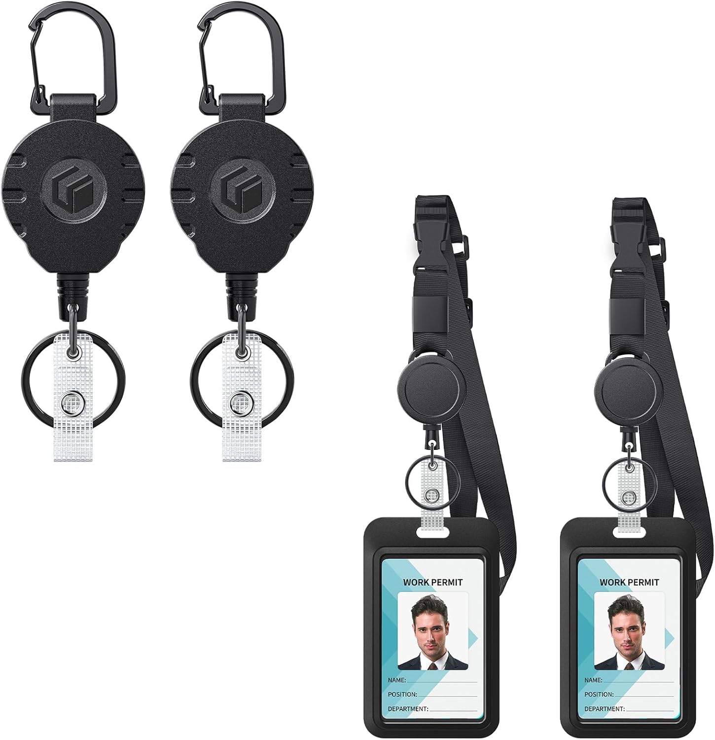 2 Pack Retractable Keychain and Adjustable Lanyard with Retractable Badge Reel Quick-Release Buckle with V1258-DP02-C-2090