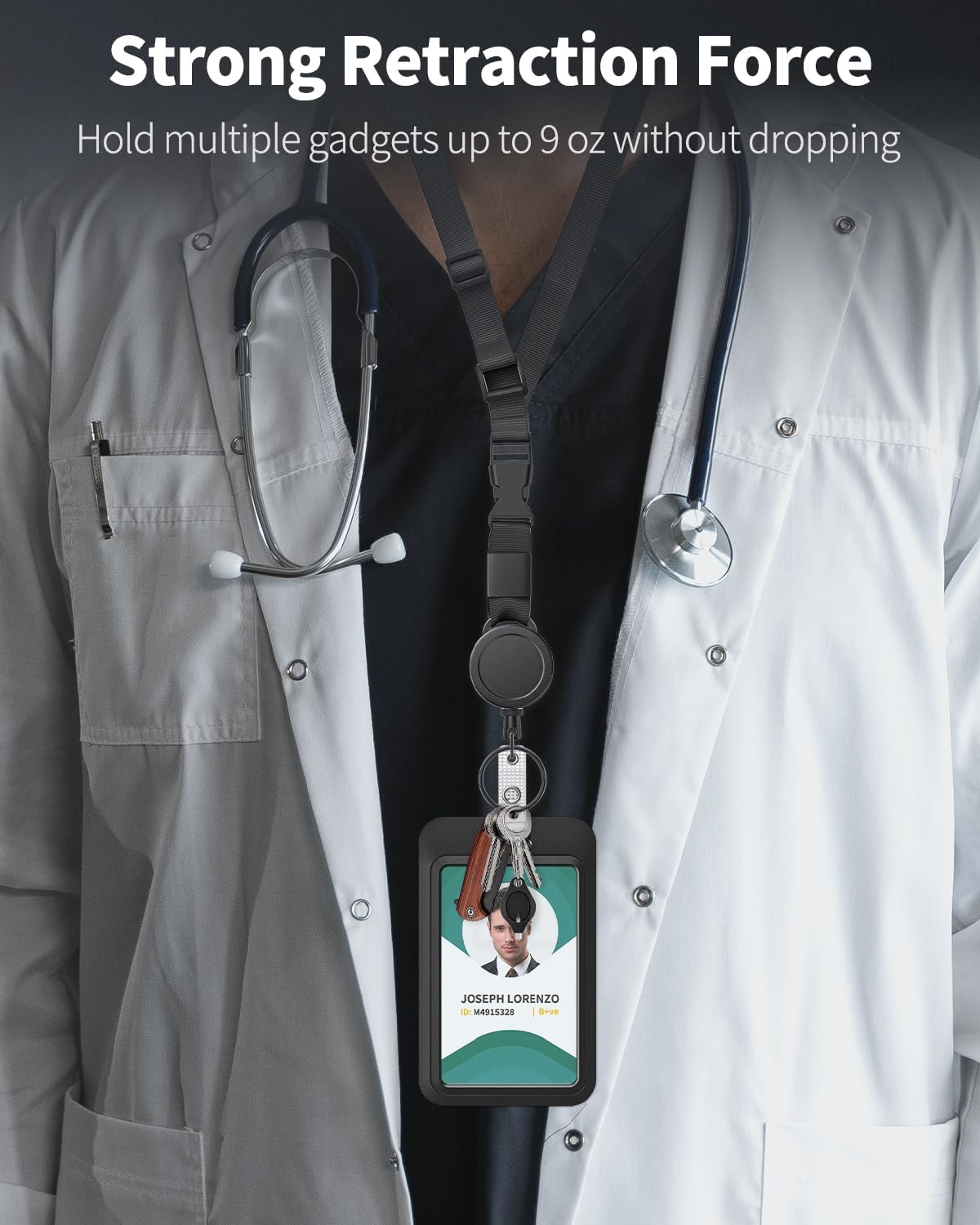 2 Pack Retractable Keychain and Adjustable Lanyard with Retractable Badge Reel Quick-Release Buckle with V1258-DP02-C-2090