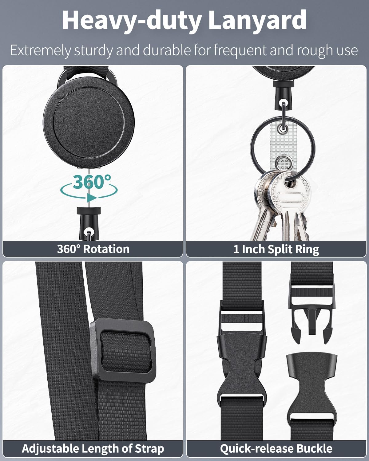 2 Pack Retractable Keychain and Adjustable Lanyard with Retractable Badge Reel Quick-Release Buckle with V1258-DP02-C-2090