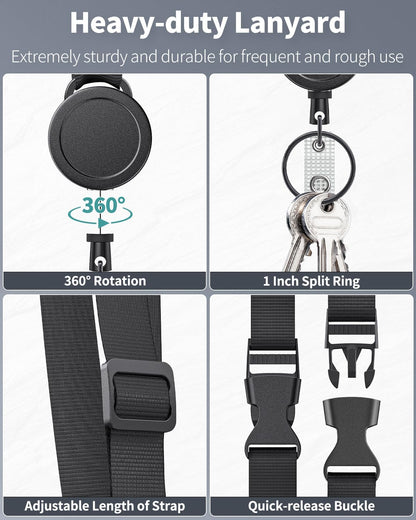 2 Pack Retractable Keychain and Adjustable Lanyard with Retractable Badge Reel Quick-Release Buckle with V1258-DP02-C-2090