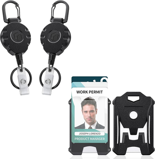 2 Pack Retractable Keychain Heavy Duty Badge Holder Vertical Hard Plastic Case Badge Reel for up to 8 oz V1258-DP02-C-2091