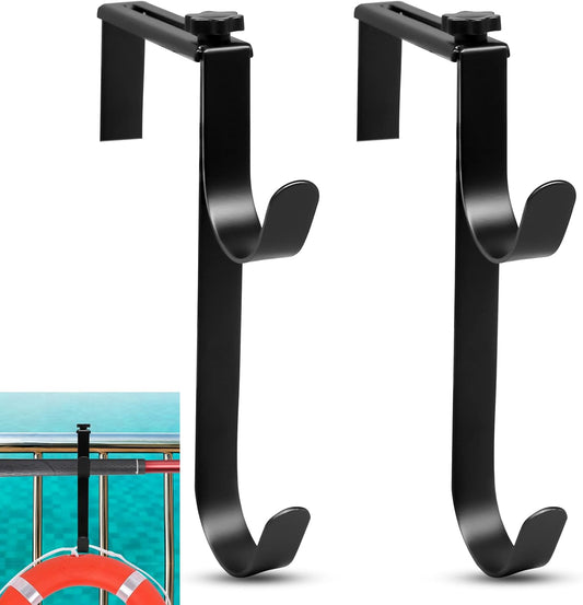 2Pcs Adjustable Pool Pole Hanger, Double Pool Hooks for Poles, Mental Pool Fence Hooks for Hanging Pool V1258-DP02-C-2095