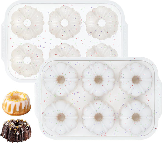 Mini Fluted Tube Pan with Metal Reinforced Frame, 6-Cavity Silicone Nonstick Small Cake Molds 2Pcs for V1258-DP02-C-21