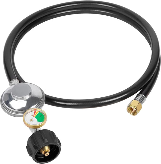 3.5 Feet Universal Gas Grill Regulator and Hose with Gauge, Replacement for Patio Heater, Weber, Charbroil, V1258-DP02-C-210