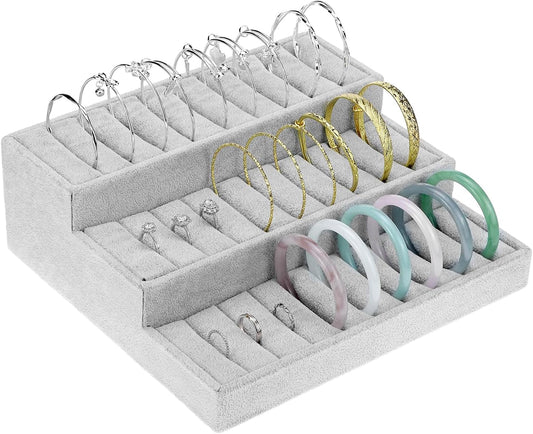 Bangle Display Tray - 27 Slot Showcase Organizer for Bangles, 10.43" x 9.45" x 3.54", 3 -Tier Bangle V1258-DP02-C-2100