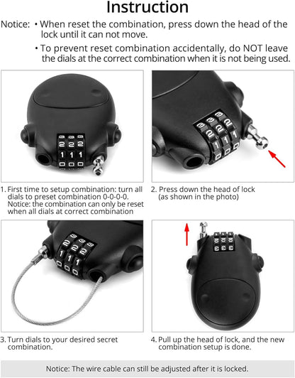 Retractable Cable Lock, 4 Pack Security Password Lock Steel Cable Luggage Locks V1258-DP02-C-2103