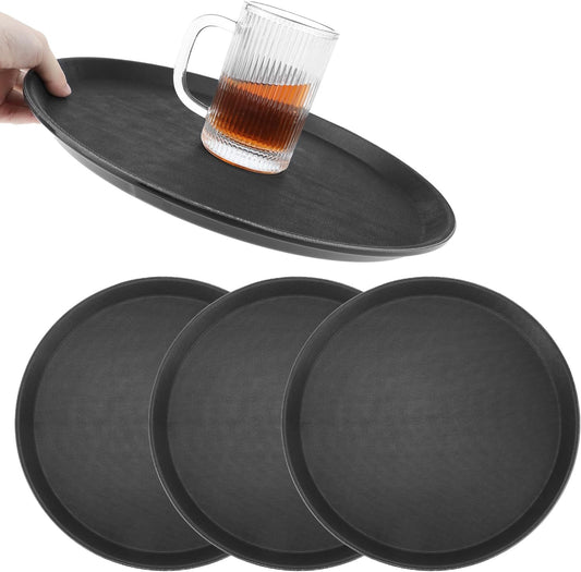 14-Inch Round Non-Slip Serving Tray Set - 4Pack Rubber Surface Drink & Meal Carrier for Home, Cafe & Catering V1258-DP02-C-2108