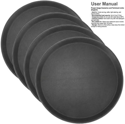 14-Inch Round Non-Slip Serving Tray Set - 4Pack Rubber Surface Drink & Meal Carrier for Home, Cafe & Catering V1258-DP02-C-2108