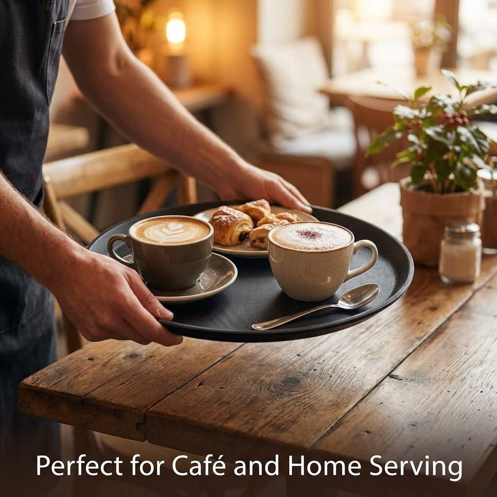 14-Inch Round Non-Slip Serving Tray Set - 4Pack Rubber Surface Drink & Meal Carrier for Home, Cafe & Catering V1258-DP02-C-2108
