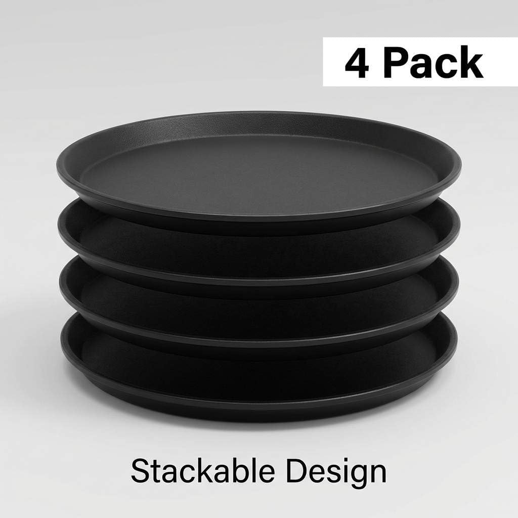 14-Inch Round Non-Slip Serving Tray Set - 4Pack Rubber Surface Drink & Meal Carrier for Home, Cafe & Catering V1258-DP02-C-2108
