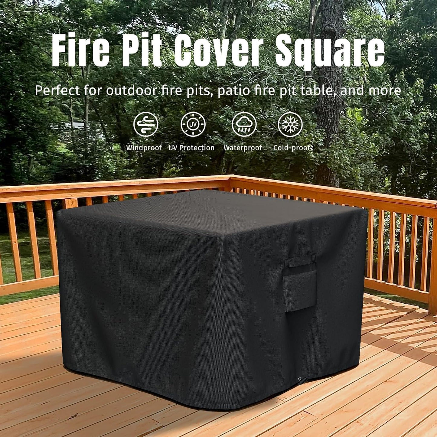Square Fire Pit Cover, Fits for 28-32 Inch Fire Pit Table, Waterproof and Windproof, 32 x 32 x 24 Inches, V1258-DP02-C-211