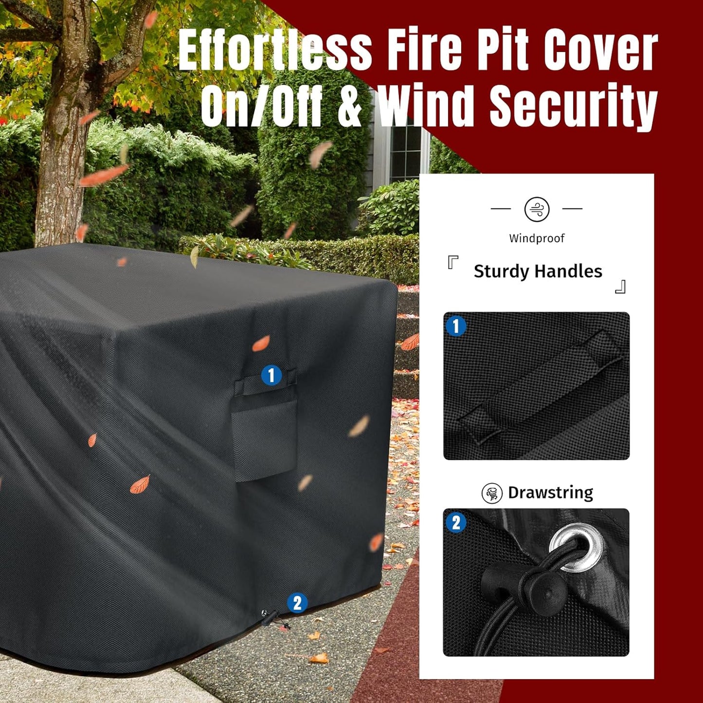 Square Fire Pit Cover, Fits for 28-32 Inch Fire Pit Table, Waterproof and Windproof, 32 x 32 x 24 Inches, V1258-DP02-C-211