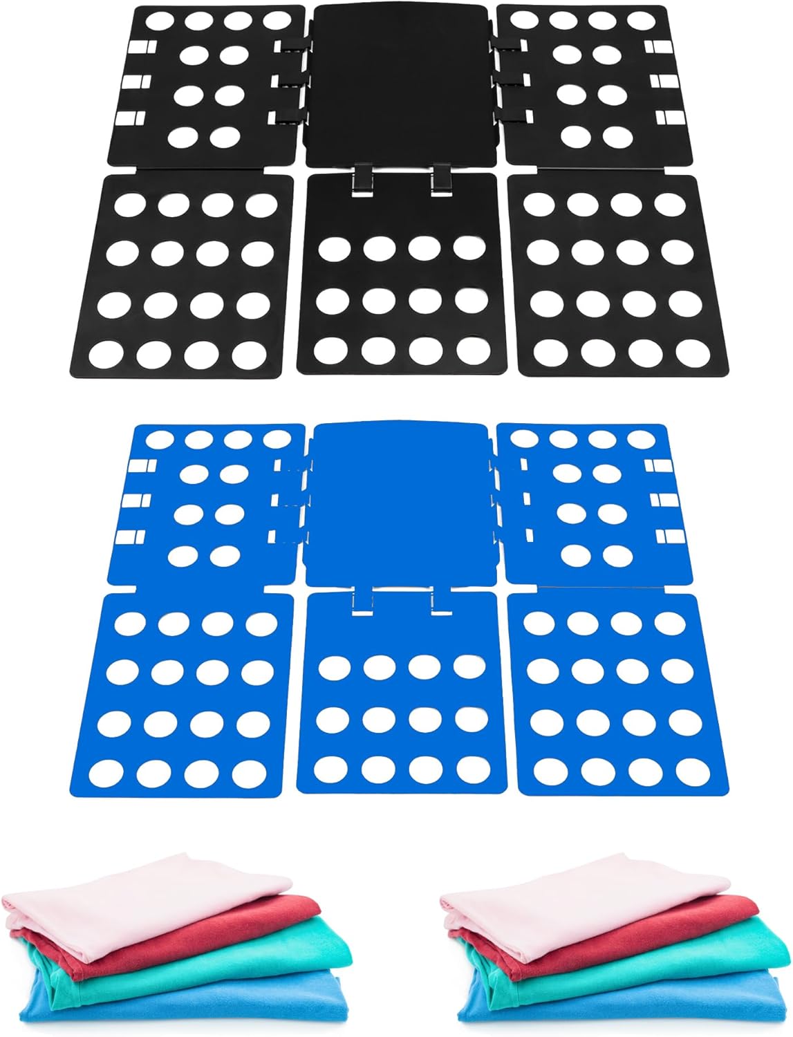 PP Composite Folding Board, 2 Pack Folding Clothes Board - Black + Blue, One-Hand Operation Laundry Folding V1258-DP02-C-2115