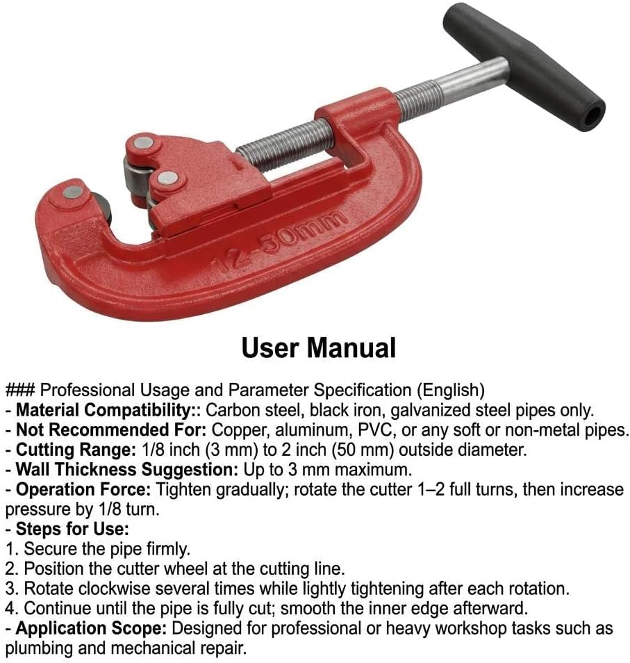 Heavy Duty Pipe Cutter, 1/8-inch to 2-inch Steel Pipe Cutter V1258-DP02-C-2116