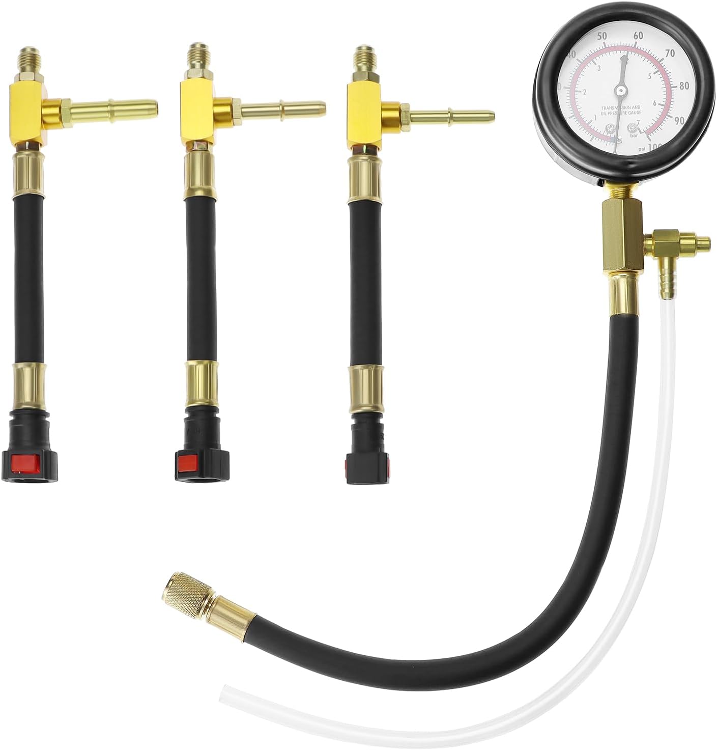 Universal Fuel Pressure Test Kit, Dual Scale Gauge (0-7 bar/0-100 psi) with Multiple Adapter Sizes, Brass V1258-DP02-C-2117