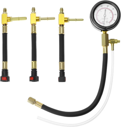 Universal Fuel Pressure Test Kit, Dual Scale Gauge (0-7 bar/0-100 psi) with Multiple Adapter Sizes, Brass V1258-DP02-C-2117
