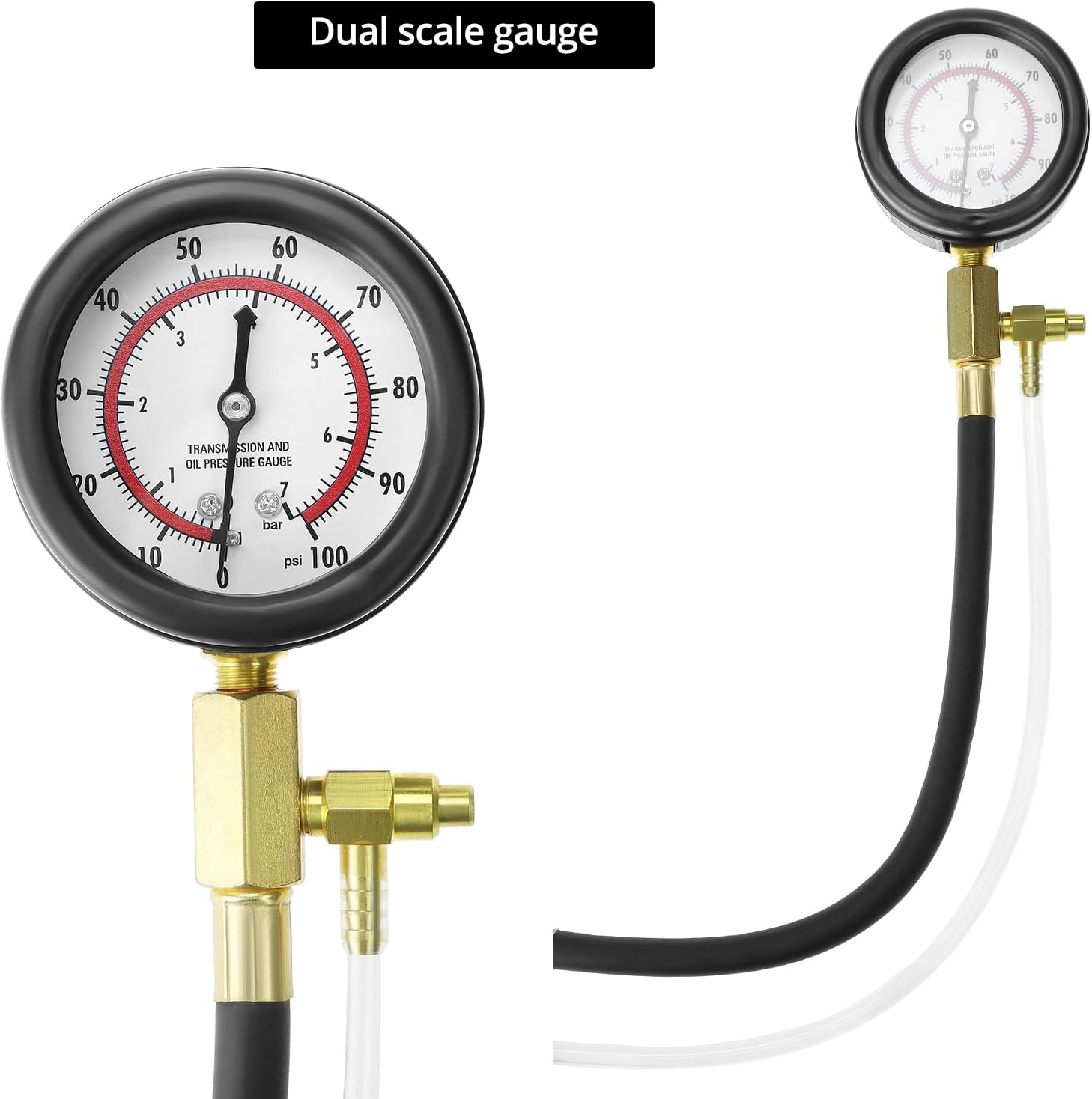 Universal Fuel Pressure Test Kit, Dual Scale Gauge (0-7 bar/0-100 psi) with Multiple Adapter Sizes, Brass V1258-DP02-C-2117