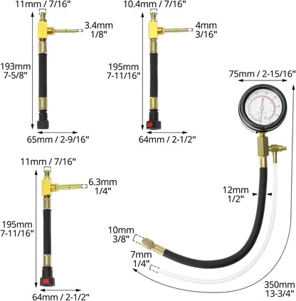 Universal Fuel Pressure Test Kit, Dual Scale Gauge (0-7 bar/0-100 psi) with Multiple Adapter Sizes, Brass V1258-DP02-C-2117