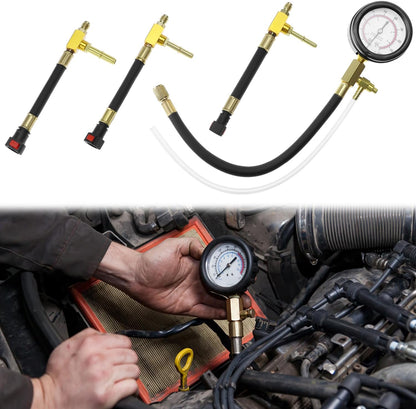 Universal Fuel Pressure Test Kit, Dual Scale Gauge (0-7 bar/0-100 psi) with Multiple Adapter Sizes, Brass V1258-DP02-C-2117