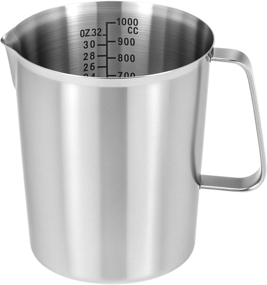 304 Stainless Steel Measuring Cup 32 OZ with OZ/ML Graduations, 4 Cup Kitchen Mixing Pitcher, Precision V1258-DP02-C-2120