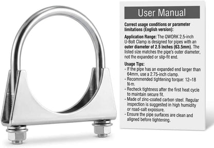 Zinc-Plated Carbon Steel U-Bolt Clamp 2.5" - 4 Pack Fits 2.5" OD Pipes for Exhaust, Muffler & Gate Connection V1258-DP02-C-2126