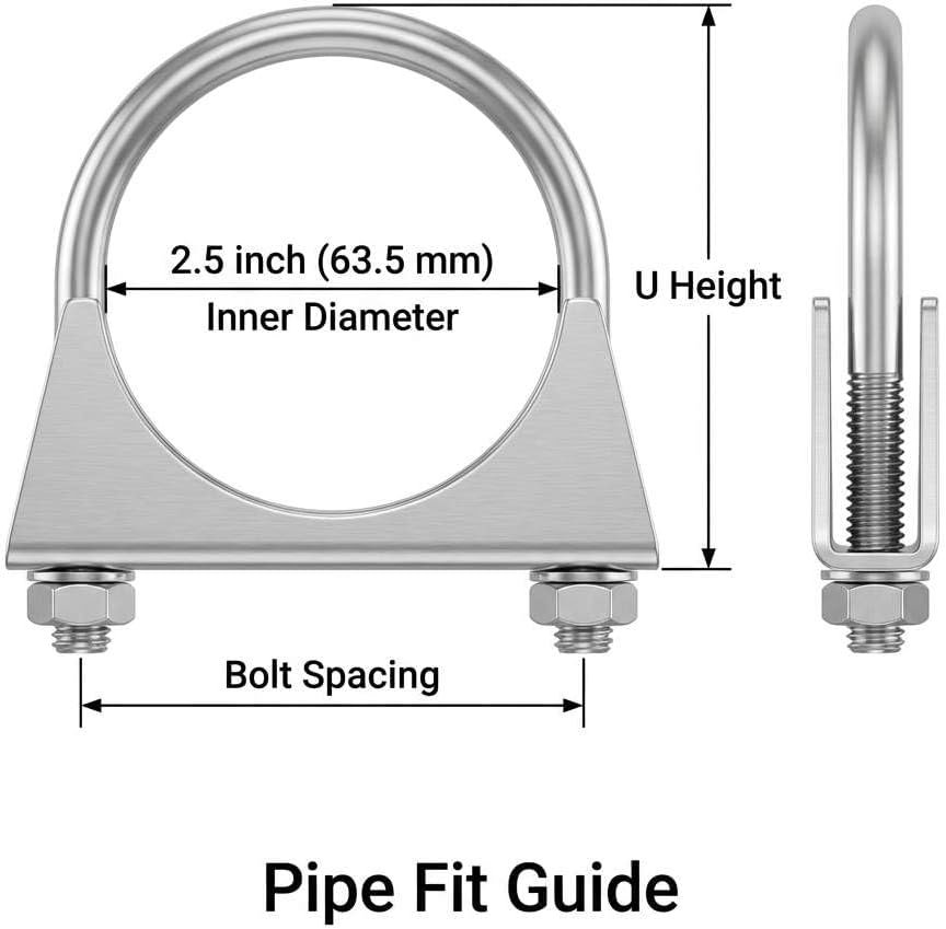 Zinc-Plated Carbon Steel U-Bolt Clamp 2.5" - 4 Pack Fits 2.5" OD Pipes for Exhaust, Muffler & Gate Connection V1258-DP02-C-2126