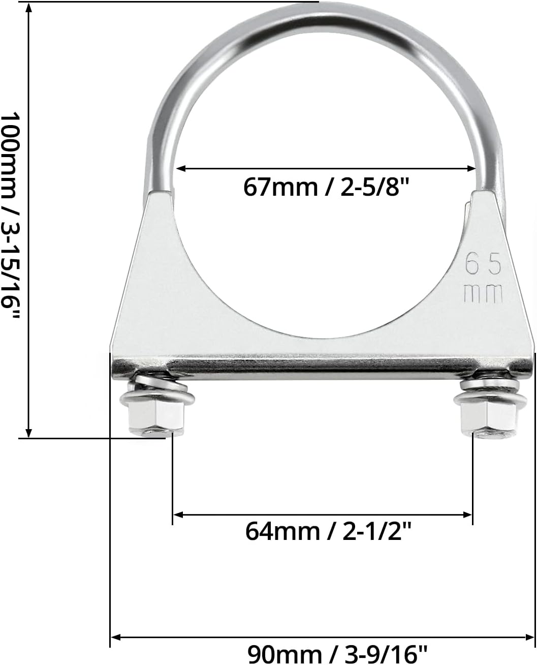 Zinc-Plated Carbon Steel U-Bolt Clamp 2.5" - 4 Pack Fits 2.5" OD Pipes for Exhaust, Muffler & Gate Connection V1258-DP02-C-2126