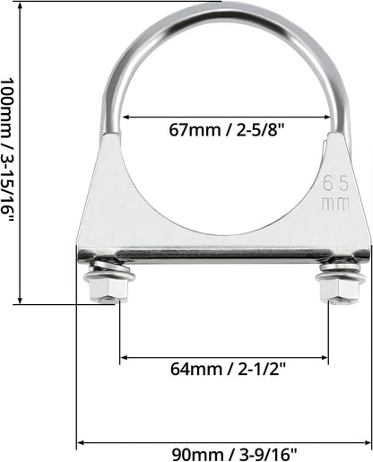 Zinc-Plated Carbon Steel U-Bolt Clamp 2.5" - 4 Pack Fits 2.5" OD Pipes for Exhaust, Muffler & Gate Connection V1258-DP02-C-2126