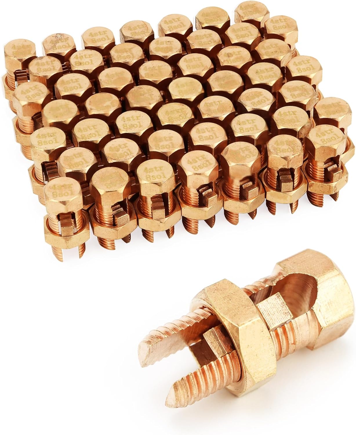 Grounding Split Bolt, 50 Pieces 4 Gauge 8 Gauge High Strength Split Bolt Connectors, Ground Wire Clamp, Solid V1258-DP02-C-2131