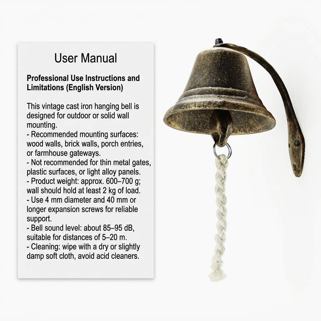 Cast Iron Vintage Hanging Bell - Loud Rustic Wall Bell for Farmhouse, Porch & Garden Entry V1258-DP02-C-2132