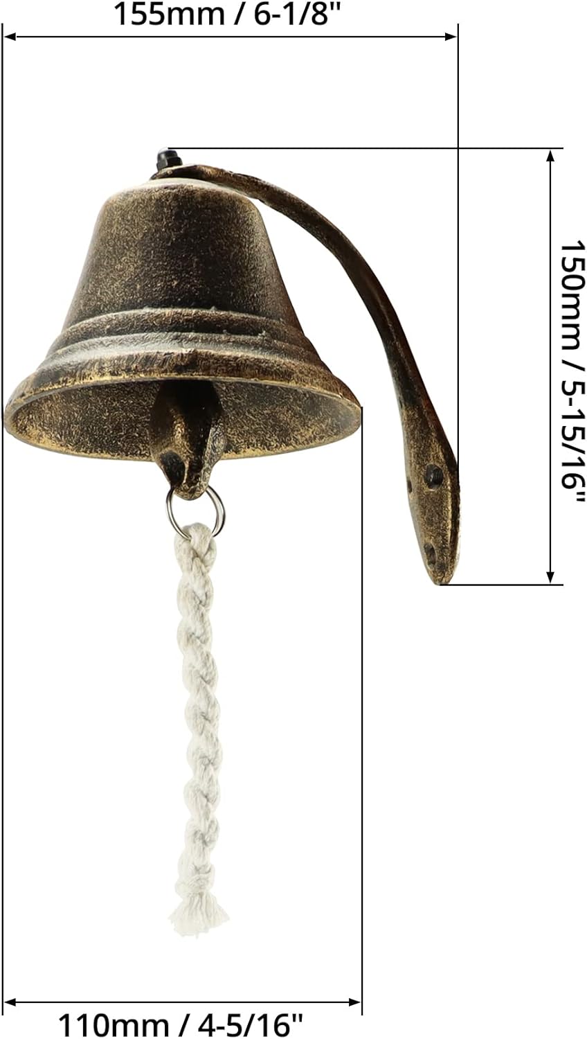 Cast Iron Vintage Hanging Bell - Loud Rustic Wall Bell for Farmhouse, Porch & Garden Entry V1258-DP02-C-2132