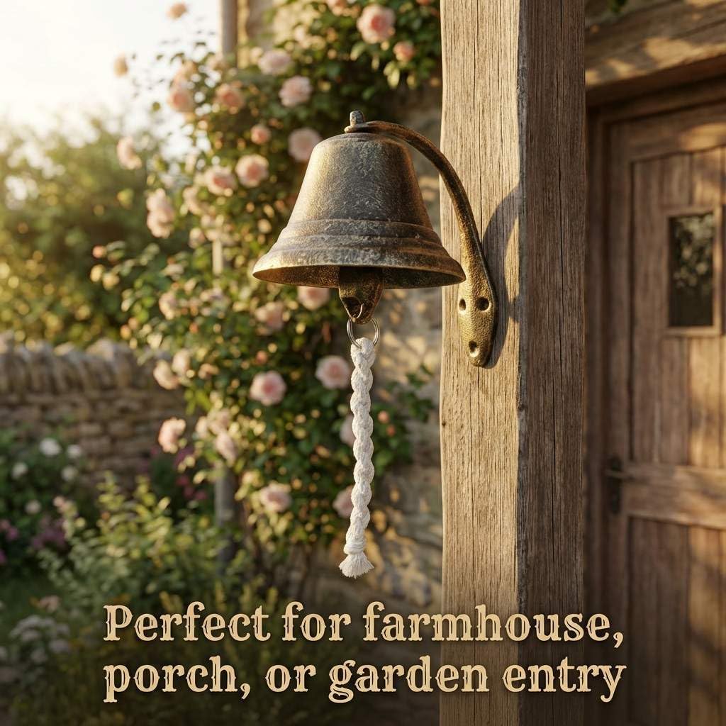 Cast Iron Vintage Hanging Bell - Loud Rustic Wall Bell for Farmhouse, Porch & Garden Entry V1258-DP02-C-2132