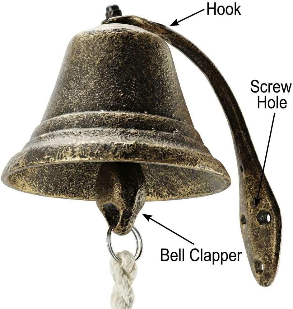 Cast Iron Vintage Hanging Bell - Loud Rustic Wall Bell for Farmhouse, Porch & Garden Entry V1258-DP02-C-2132
