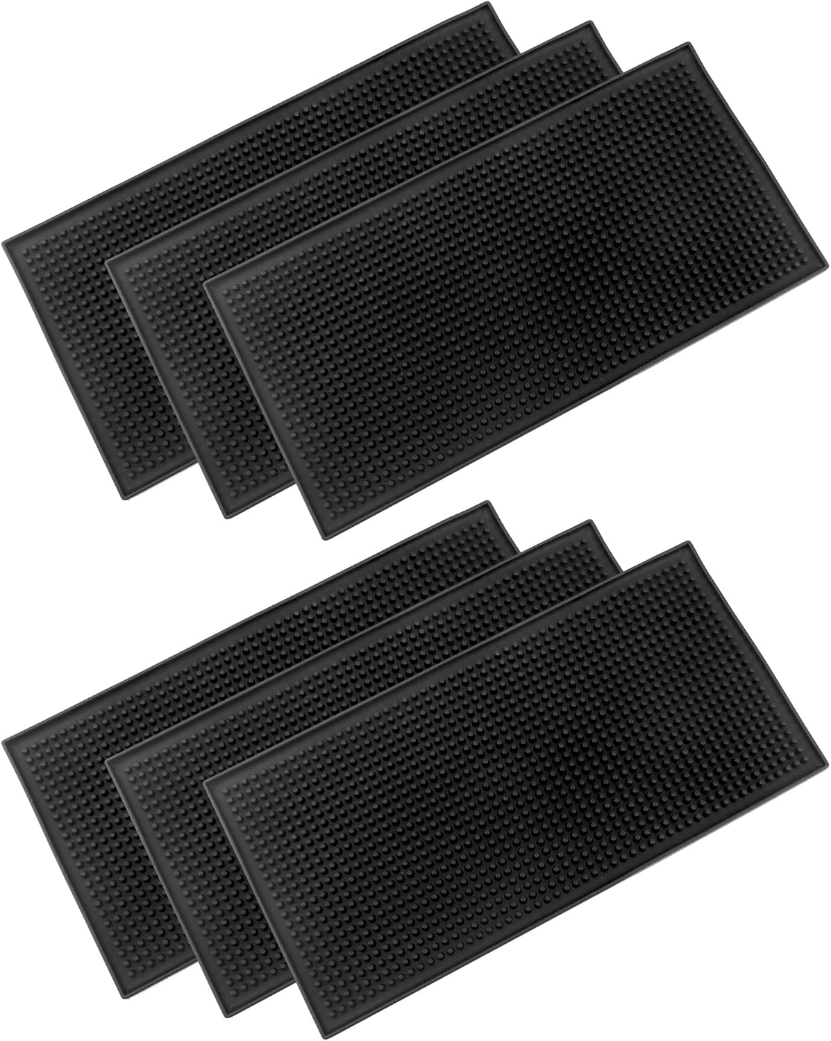 12"x6" Black Rubber Bar Mat - 6 Pack Non-Slip Drainage Pad for Coffee Stations, Home Bars & Kitchens V1258-DP02-C-2133