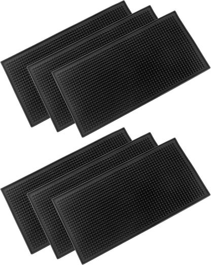 12"x6" Black Rubber Bar Mat - 6 Pack Non-Slip Drainage Pad for Coffee Stations, Home Bars & Kitchens V1258-DP02-C-2133
