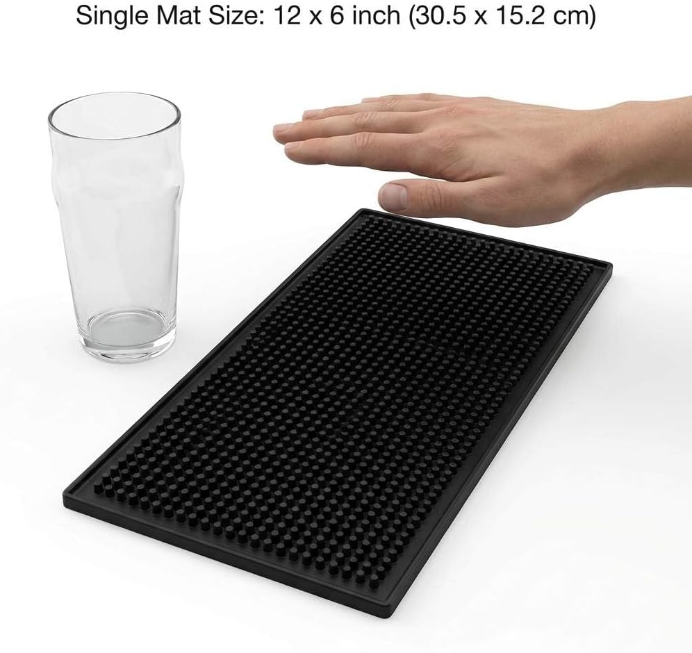 12"x6" Black Rubber Bar Mat - 6 Pack Non-Slip Drainage Pad for Coffee Stations, Home Bars & Kitchens V1258-DP02-C-2133